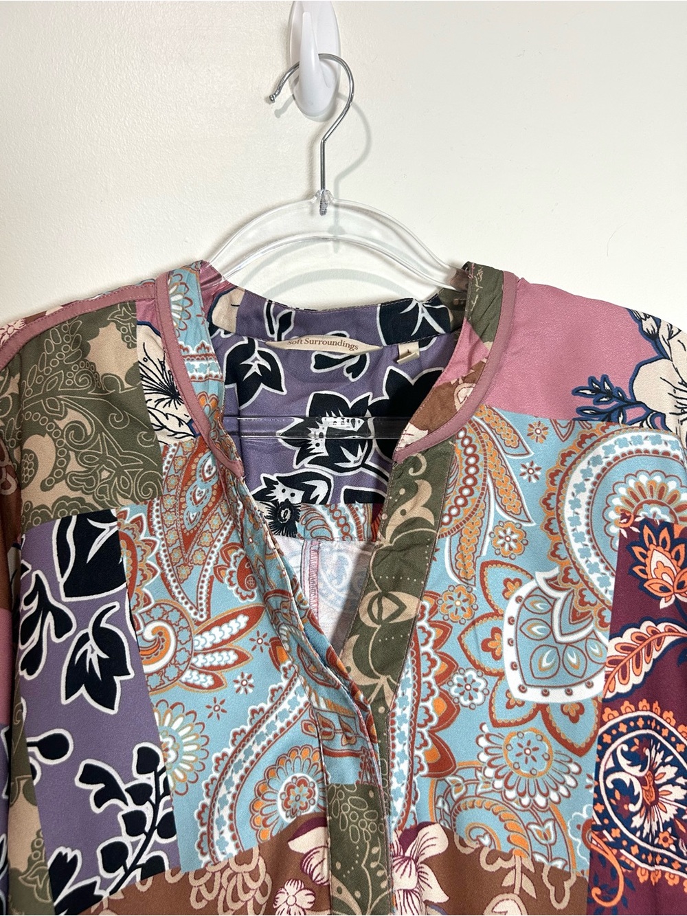 Soft Surroundings Tunic Top Patchwork Floral Paisley Women L Alvadore Fleur Boho - Picture 5 of 16